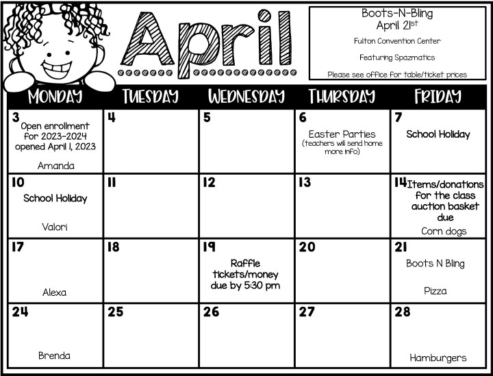 ABC Learning Center in Rockport, Texas Monthly Calendar