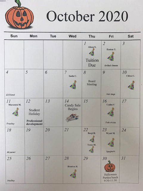 ABC Learning Center in Rockport, Texas - Monthly Calendar